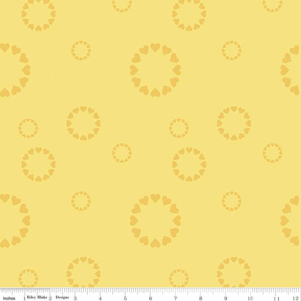 CLEARANCE Dream Heartfelt C10774 Yellow - Riley Blake Designs - Circles of Hearts Geometric - Quilting Cotton