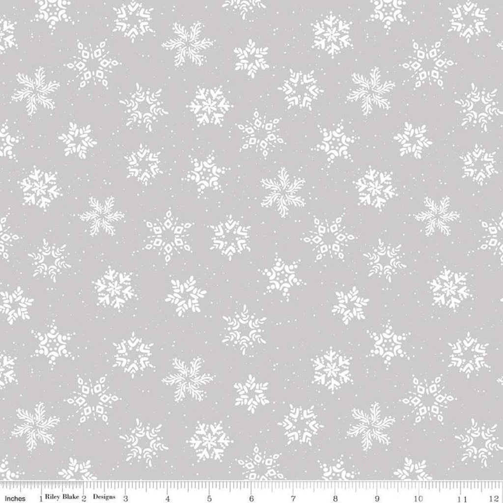 31" End of Bolt - SALE Winterland Snowflakes C10713 Gray - Riley Blake - Off White Snow Snowflake Dots on Gray - Quilting Cotton Fabric