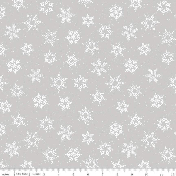 31" End of Bolt - SALE Winterland Snowflakes C10713 Gray - Riley Blake - Off White Snow Snowflake Dots on Gray - Quilting Cotton Fabric