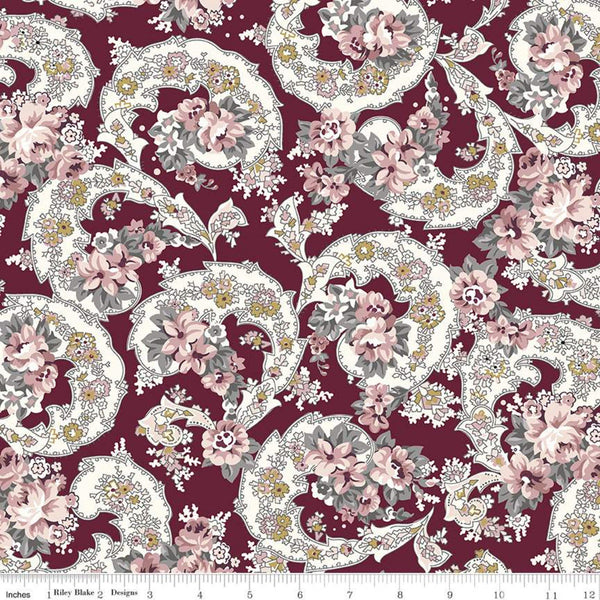CLEARANCE Bloom and Grow Panel P10116 Burgundy by Riley Blake Designs -  Floral Flowers Striped Tone on Tone - Quilting Cotton Fabric