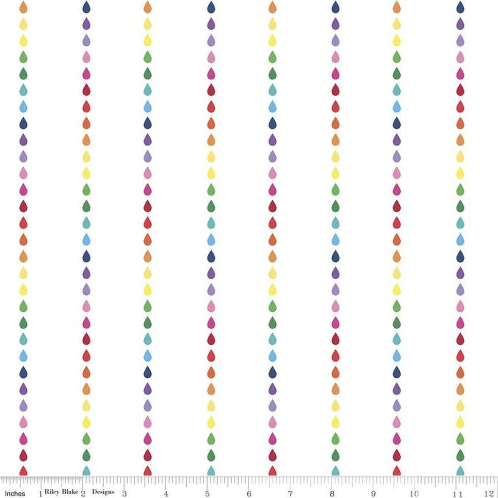 SALE Dream Raindrops C10775 Rainbow  - Riley Blake Designs - Raindrop Stripes Striped on White - Quilting Cotton Fabric