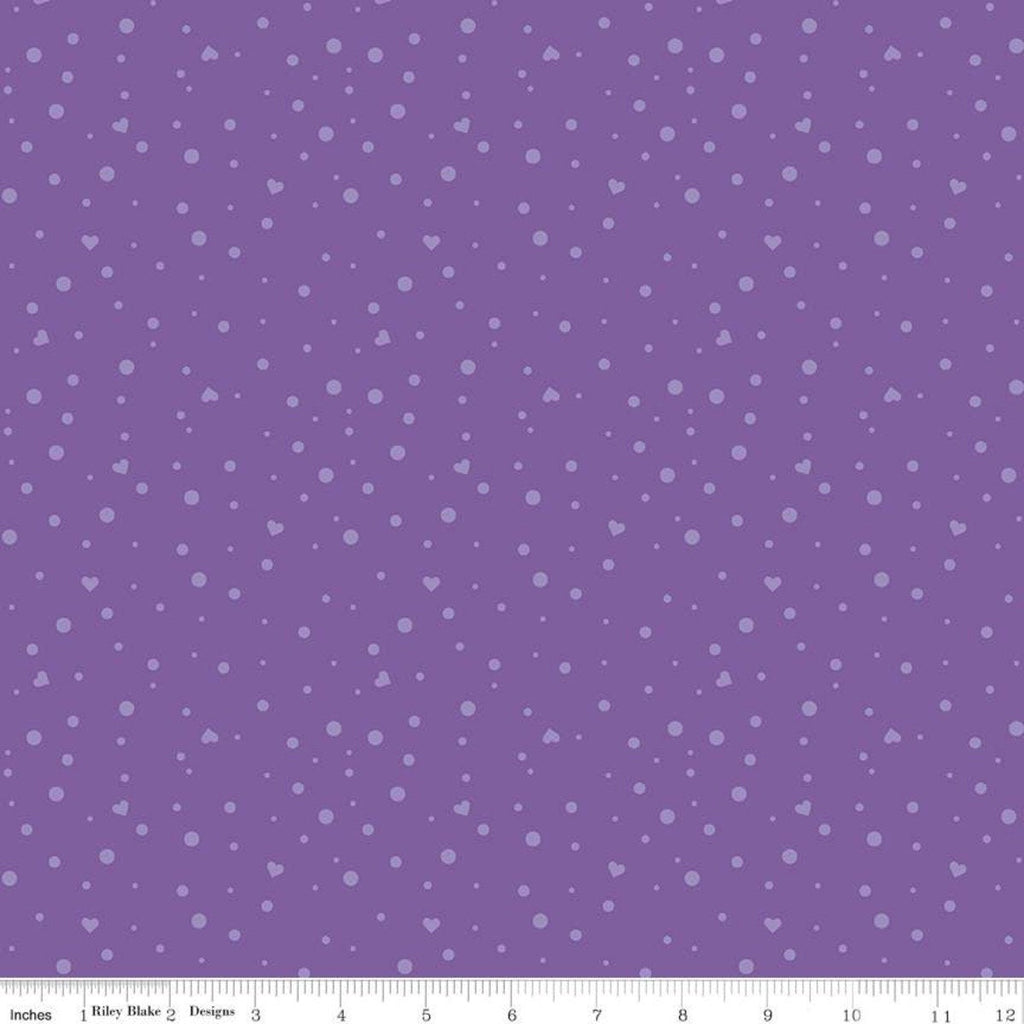 35" End of Bolt - SALE Dream Scatter Love C10776 Grape  - Riley Blake Designs - Hearts Dots Purple - Quilting Cotton Fabric