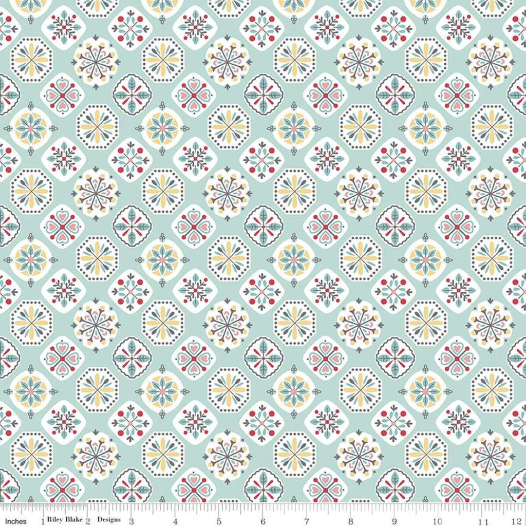 SALE Stitch Applique C10923 Songbird - Riley Blake Designs - Floral Flowers Medallions Geometric Blue - Lori Holt - Quilting Cotton Fabric