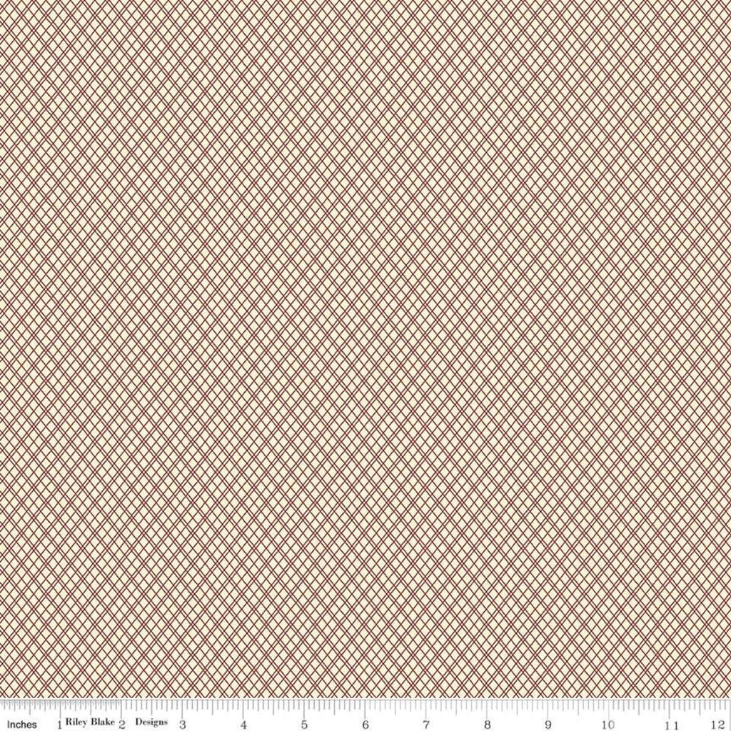 SALE Christmas at Buttermilk Acres Plaid C10905 Cream Red - Riley Blake Designs - Diagonal Geometric - Quilting Cotton Fabric