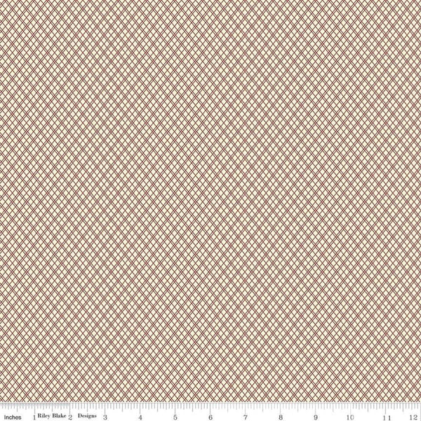 SALE Christmas at Buttermilk Acres Plaid C10905 Cream Red - Riley Blake Designs - Diagonal Geometric - Quilting Cotton Fabric