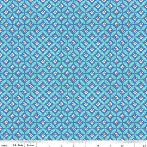 CLEARANCE KNIT Under the Canopy Circle of Leaf K9169 Blue by Riley Blake Designs - Flowers - Jersey KNIT Cotton Stretch Fabric