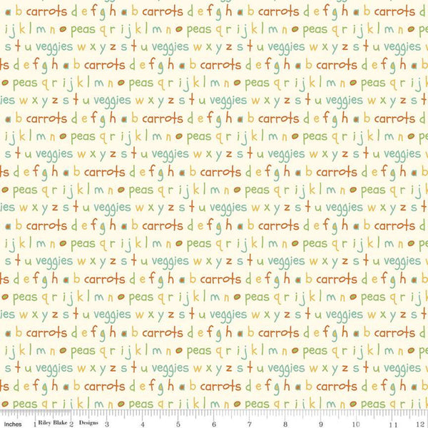 SALE Eat Your Veggies! Alphabet C11114 Cream - Riley Blake Designs - Lower Case Letters Words Children's - Quilting Cotton Fabric