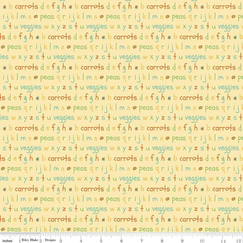 SALE Eat Your Veggies! Alphabet C11114 Yellow - Riley Blake Designs - Lower Case Letters Words Children's - Quilting Cotton Fabric