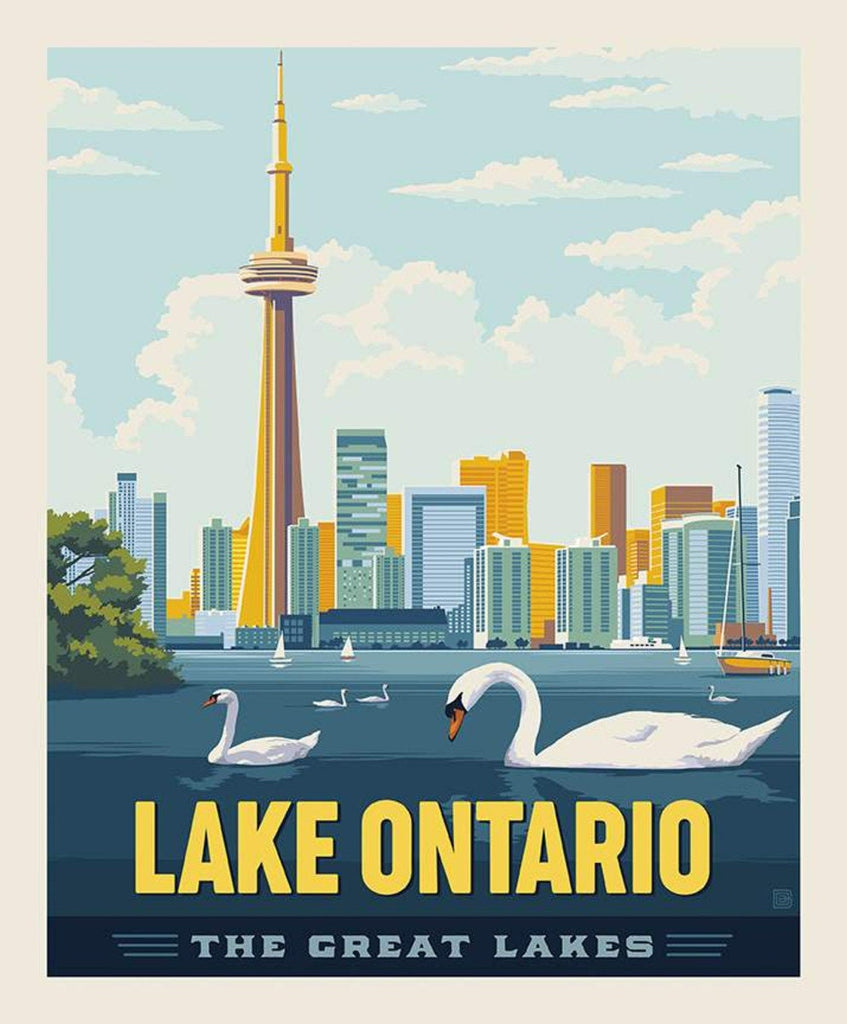 CLEARANCE Destinations Lake Ontario Poster Panel PD11202 by Riley Blake - Great Lakes City Scape DIGITALLY PRINTED- Quilting Cotton Fabric