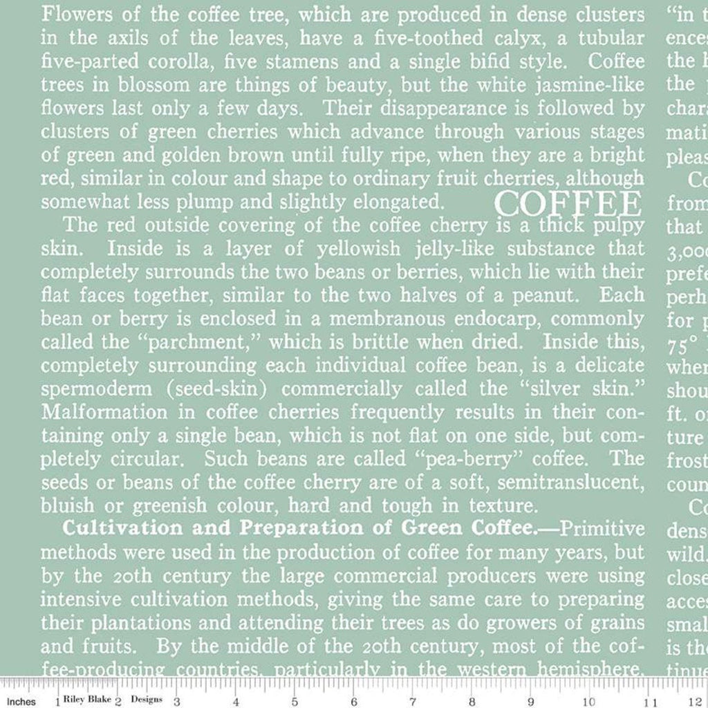 28" End of Bolt - CLEARANCE Coffee Chalk Text C11039 Aqua - Riley Blake Designs - Words Blue - Quilting Cotton Fabric