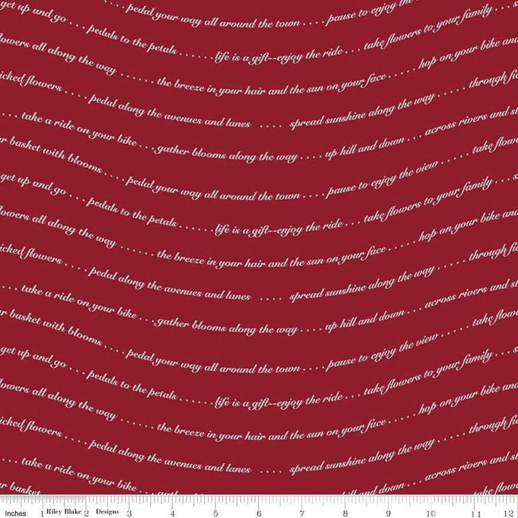 SALE Petals and Pedals Text C11142 Red - Riley Blake Designs - White Words Phrases on Red - Quilting Cotton Fabric