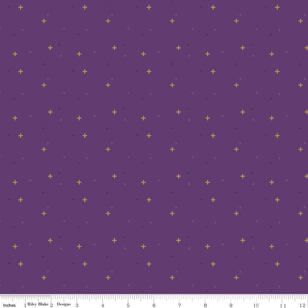 SALE Sparkler SC650 Eggplant SPARKLE - Riley Blake Designs - Plus Signs Gold SPARKLE Metallic Purple - Quilting Cotton Fabric