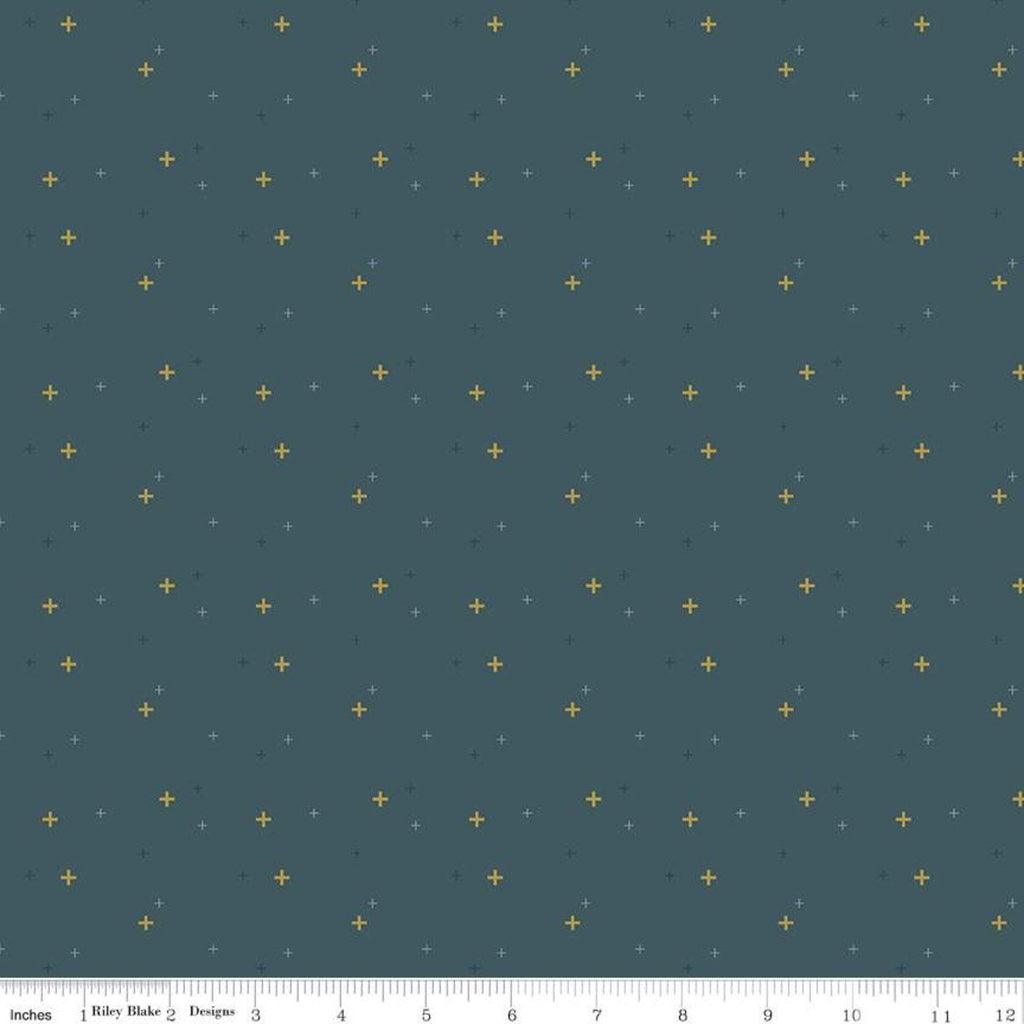 SALE Sparkler SC650 Mediterranean SPARKLE - Riley Blake Designs - Plus Signs Gold SPARKLE Metallic Green Blue - Quilting Cotton Fabric