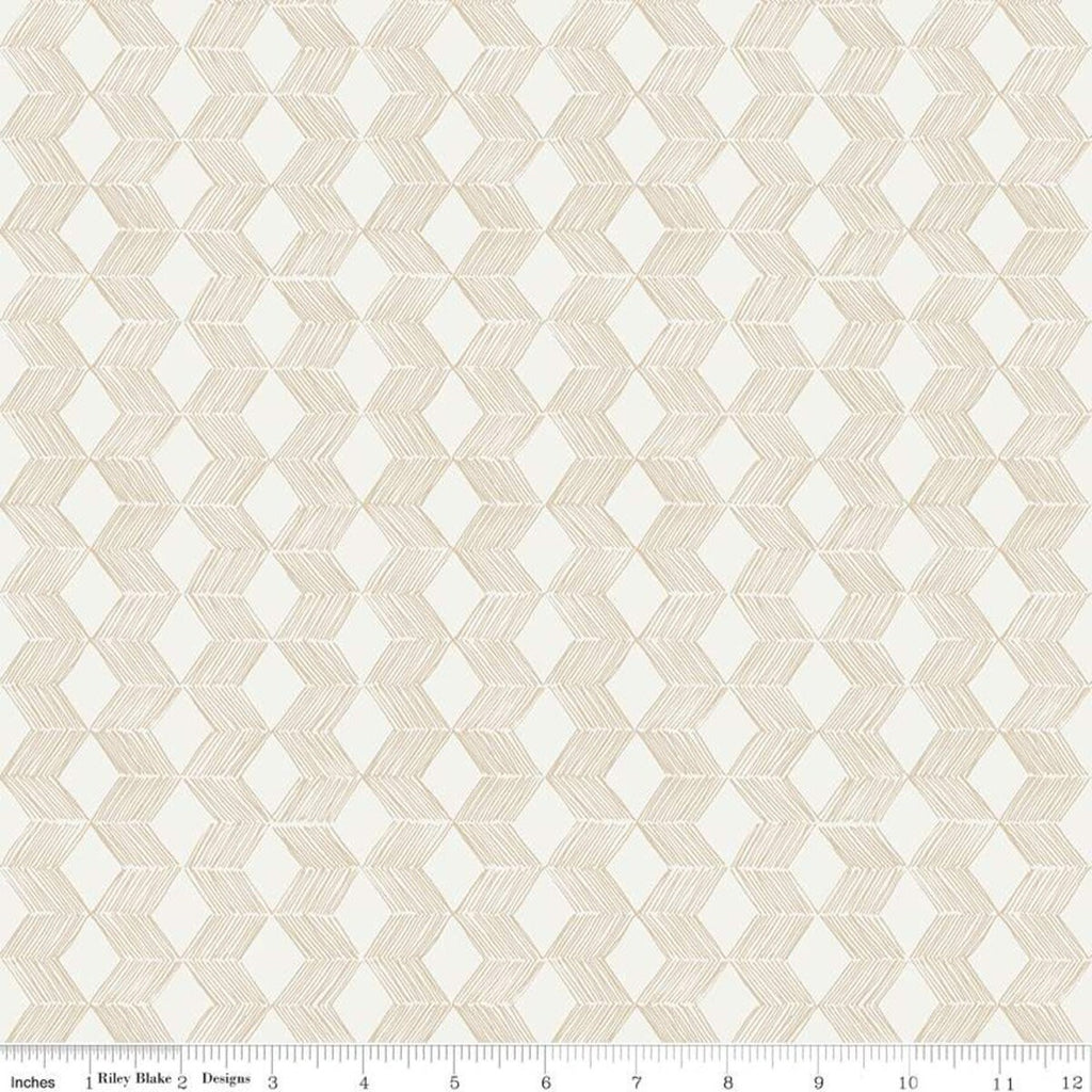 SALE Water Mark Delta C11323 Tan - Riley Blake Designs - Striped Chevrons Geometric Beige White - Quilting Cotton Fabric