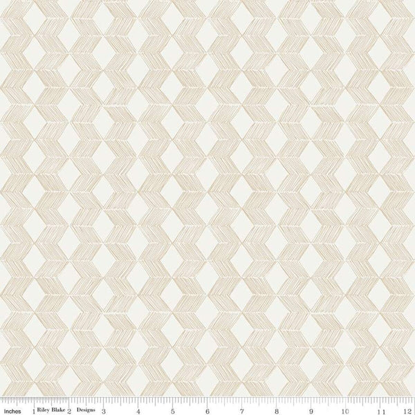 SALE Water Mark Delta C11323 Tan - Riley Blake Designs - Striped Chevrons Geometric Beige White - Quilting Cotton Fabric