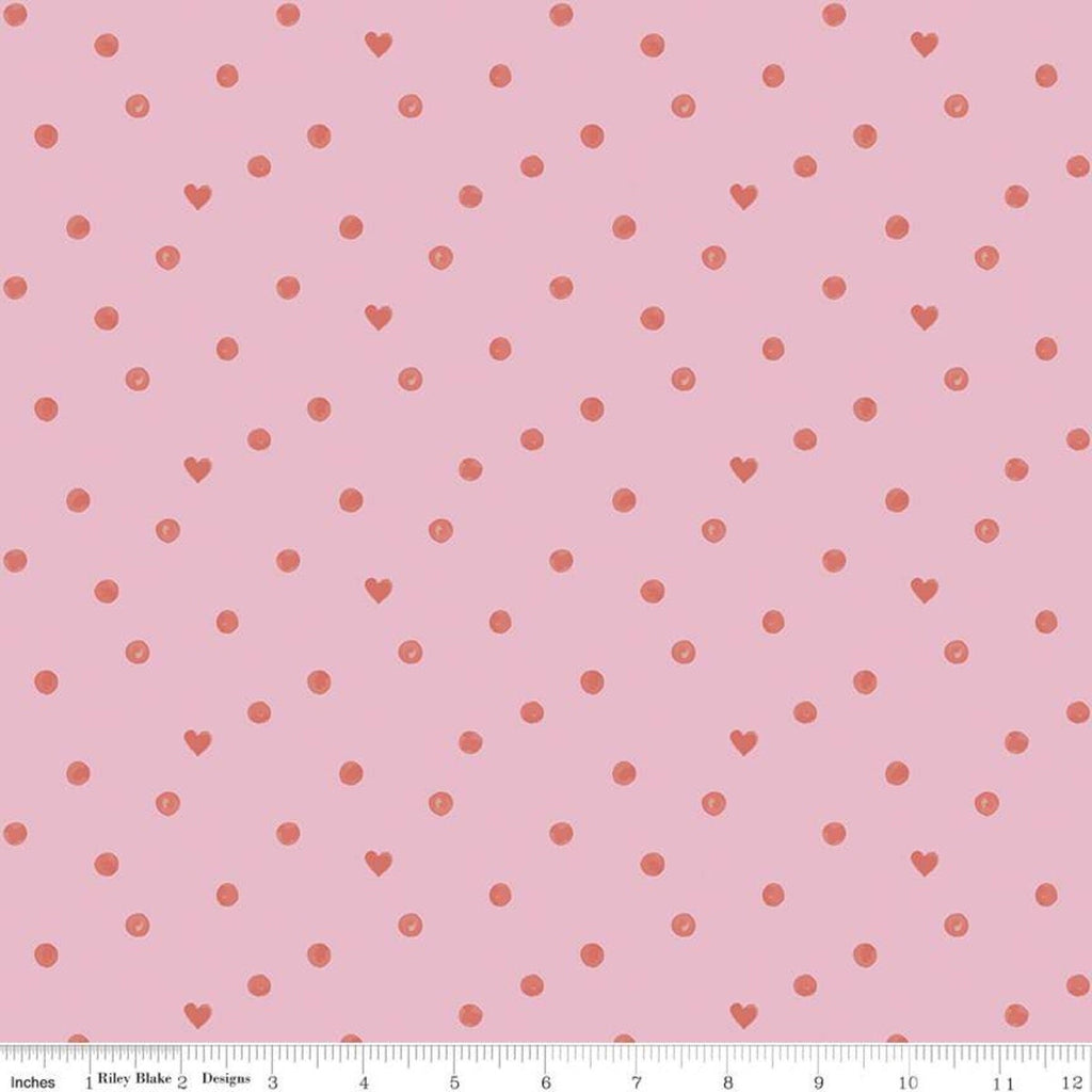 CLEARANCE Heartsong Hearts C11306 Pink - Riley Blake Designs - Heart Dots - Quilting Cotton Fabric