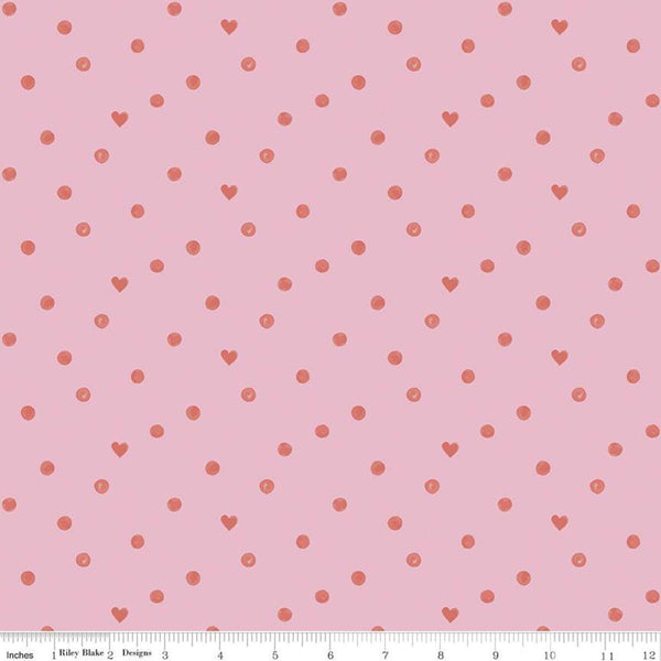 CLEARANCE Heartsong Hearts C11306 Pink - Riley Blake Designs - Heart Dots - Quilting Cotton Fabric