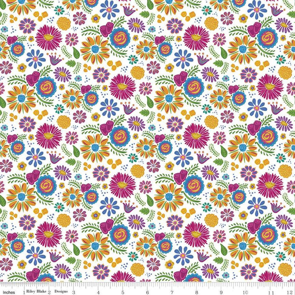 SALE Eleanor Floral C11714 White - Riley Blake Designs - Mexico Mexican Flowers Floral - Quilting Cotton Fabric