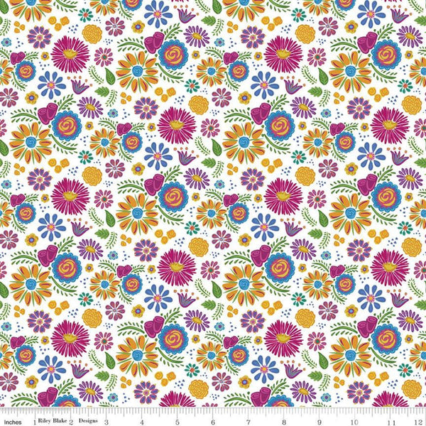SALE Eleanor Floral C11714 White - Riley Blake Designs - Mexico Mexican Flowers Floral - Quilting Cotton Fabric