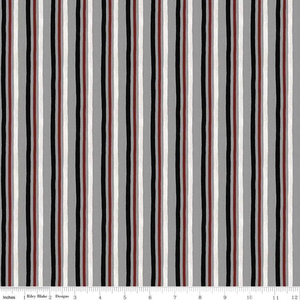 SALE I'd Rather Be Playing Chess Stripe C11262 Gray - Riley Blake Designs - Stripes Striped with Off White - Quilting Cotton Fabric