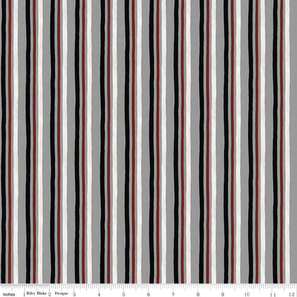 SALE I'd Rather Be Playing Chess Stripe C11262 Gray - Riley Blake Designs - Stripes Striped with Off White - Quilting Cotton Fabric