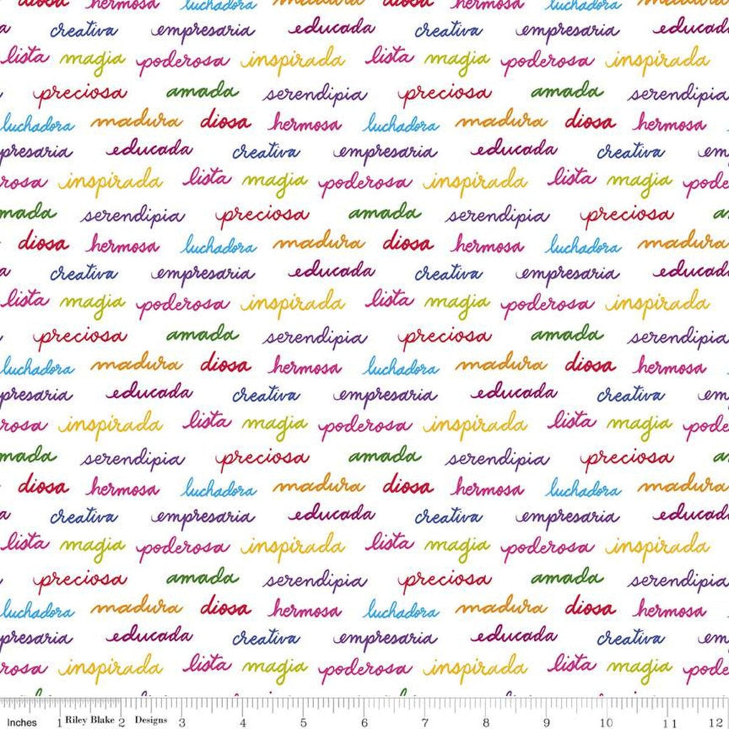 SALE Eleanor Text C11716 Multi - Riley Blake Designs - Mexico Mexican Spanish Words on White - Quilting Cotton Fabric