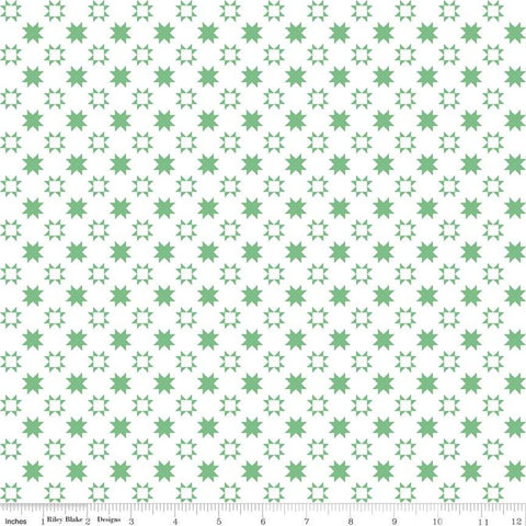 SALE Quilt Fair Quilty Stars C11356 Green - Riley Blake Designs - Geometric on White - Quilting Cotton Fabric