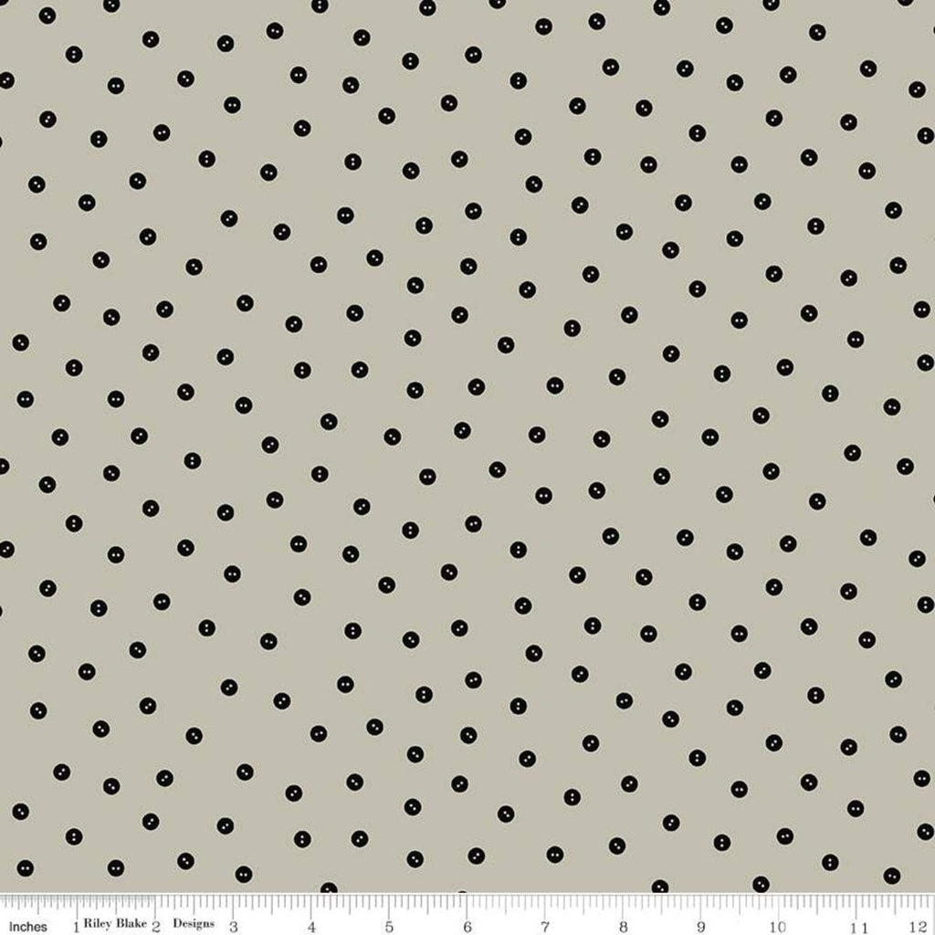 SALE Best of She Who Sews Baby Button Toss C11342 Gray - Riley Blake Designs - Sewing Buttons Dotted - Quilting Cotton Fabric