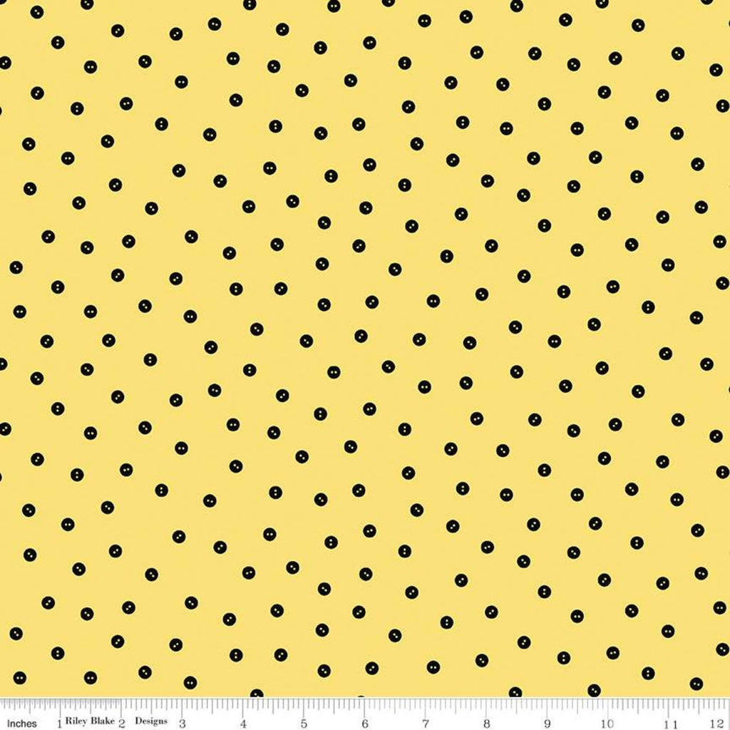 SALE Best of She Who Sews Baby Button Toss C11342 Yellow - Riley Blake Designs - Sewing Buttons Dotted - Quilting Cotton Fabric