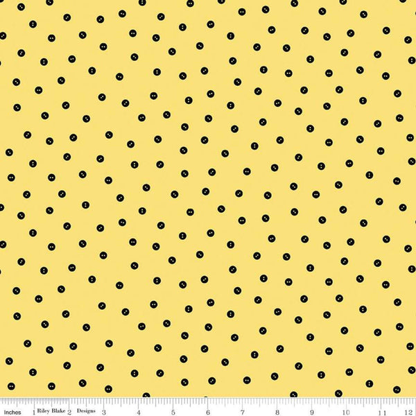 SALE Best of She Who Sews Baby Button Toss C11342 Yellow - Riley Blake Designs - Sewing Buttons Dotted - Quilting Cotton Fabric