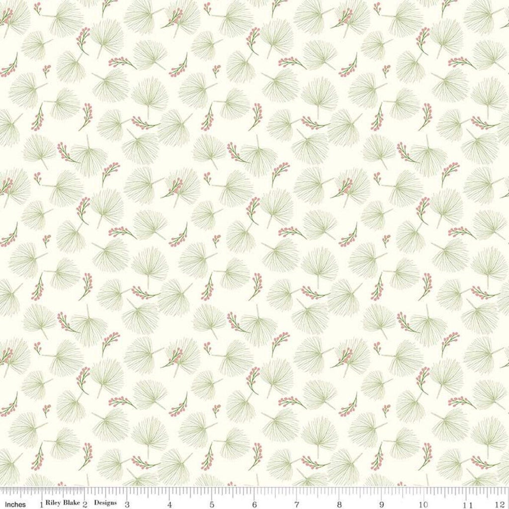 SALE Enchanted Meadow Pine Needles C11552 Vintage White - Riley Blake Designs - Berries Pines Blue Green - Quilting Cotton Fabric