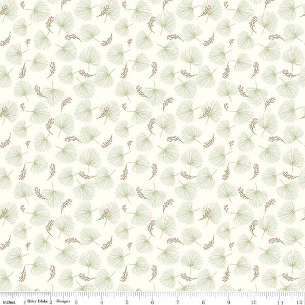 SALE Enchanted Meadow Pine Needles C11552 Vintage White - Riley Blake Designs - Berries Pines Blue Green - Quilting Cotton Fabric