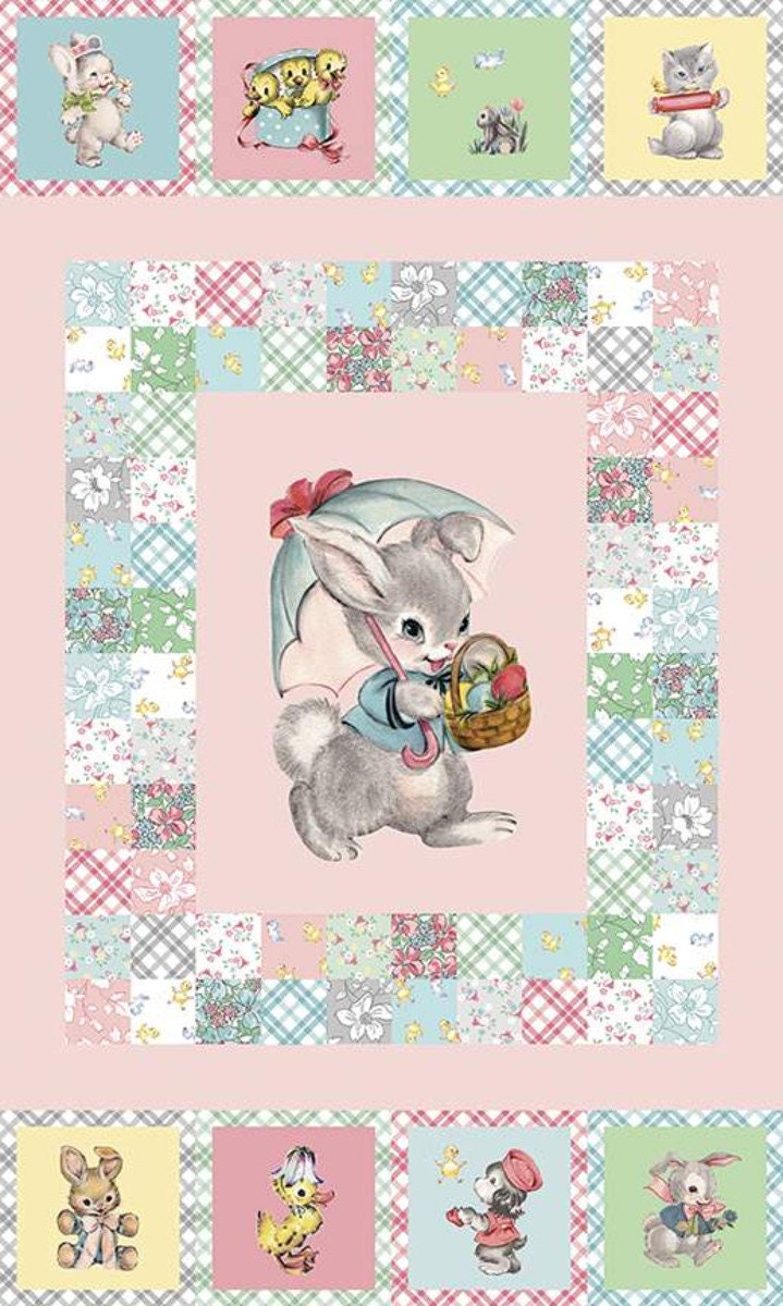 40 Carrés De Tissu Pâques Colorés Avec Lapins - 4x4 Pouces Pré-découpés