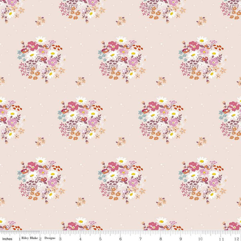 CLEARANCE Misty Morning Bouquets C11581 Blush - Riley Blake Designs - Floral Flowers on Pin Dot - Quilting Cotton Fabric