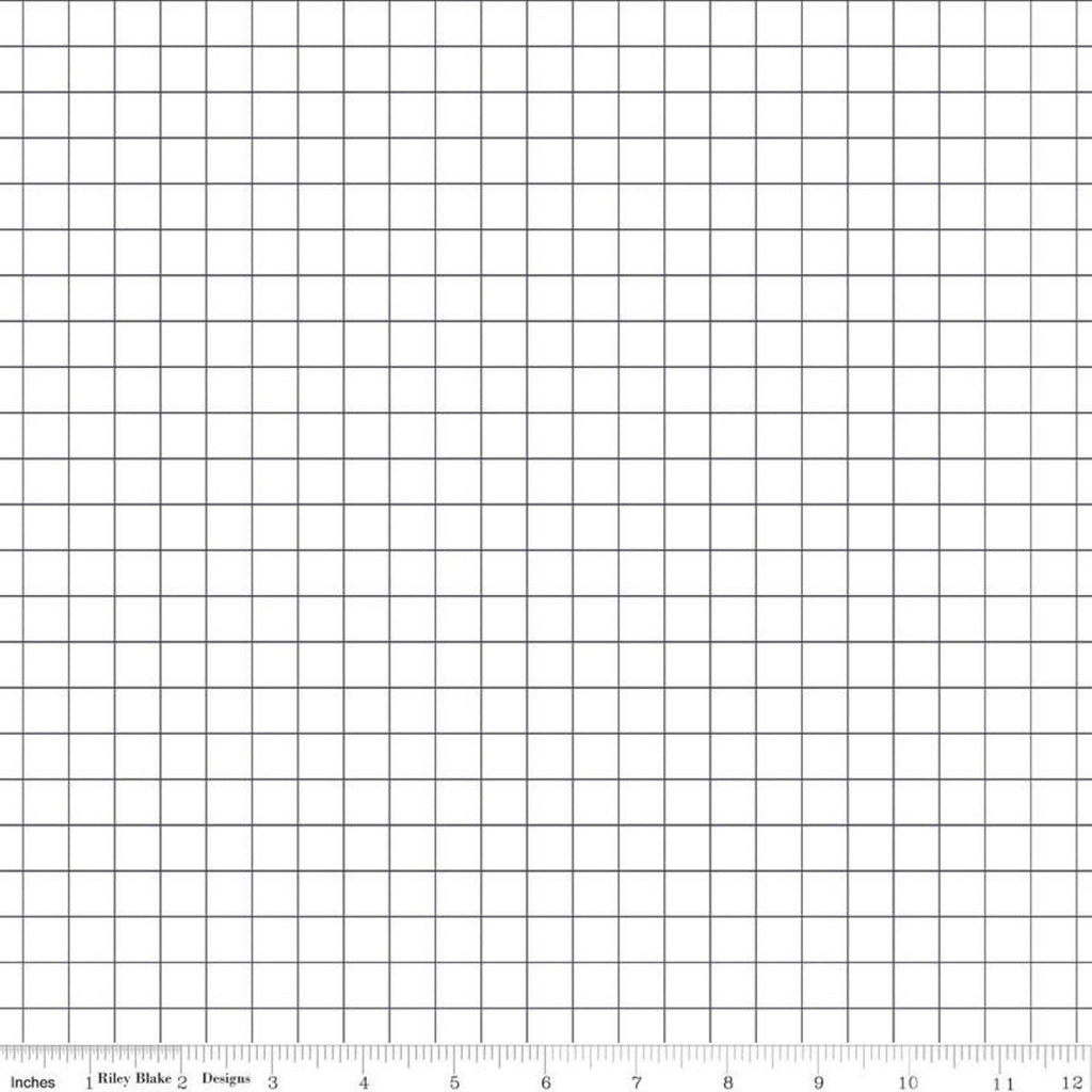 10" End of Bolt - SALE Misty Morning Grid C11584 White - Riley Blake Designs - 1/2" Geometric Grid - Quilting Cotton Fabric