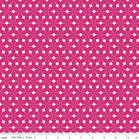 Fat Quarter End of Bolt Piece - CLEARANCE Colour Wall Geo C11590 Hot Pink - Riley Blake - Triangles Grid Color Wall - Quilting Cotton Fabric