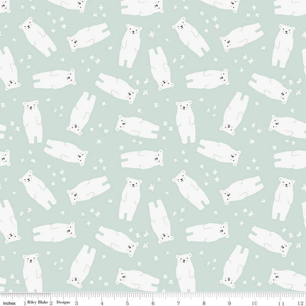 CLEARANCE Nice Ice Baby Polar Bears C11601 Mint - Riley Blake Designs - Snowflakes Green - Quilting Cotton Fabric