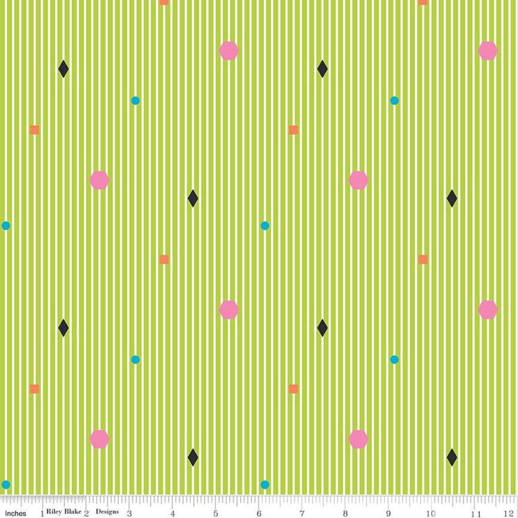 SALE Colour Wall Stripe C11591 Lime - Riley Blake Designs - Geometric Shapes Striped Stripes Green White Color Wall - Quilting Cotton Fabric