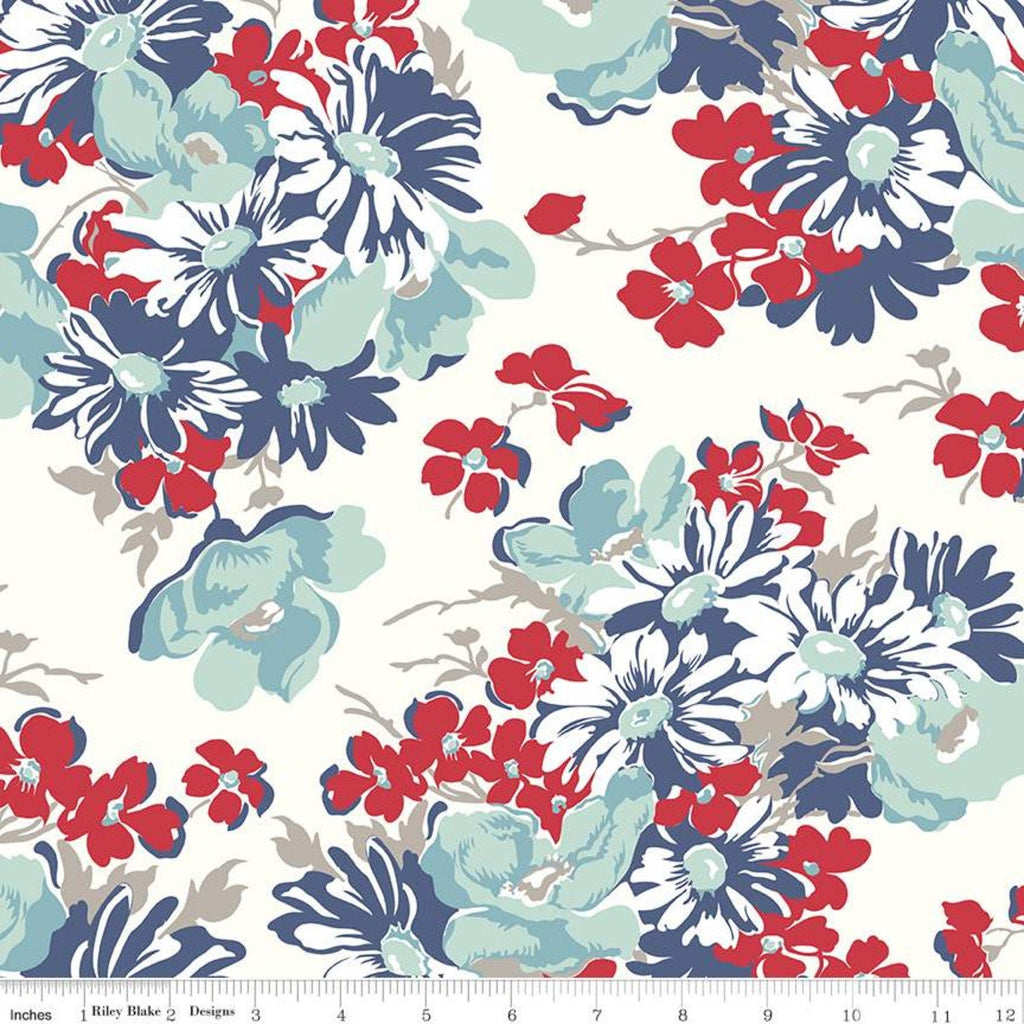 3 yard Cut - SALE Cook Book WIDE BACK WB11776 Denim - Riley Blake Designs - 107/108" Wide Floral Flowers - Quilting Cotton Fabric