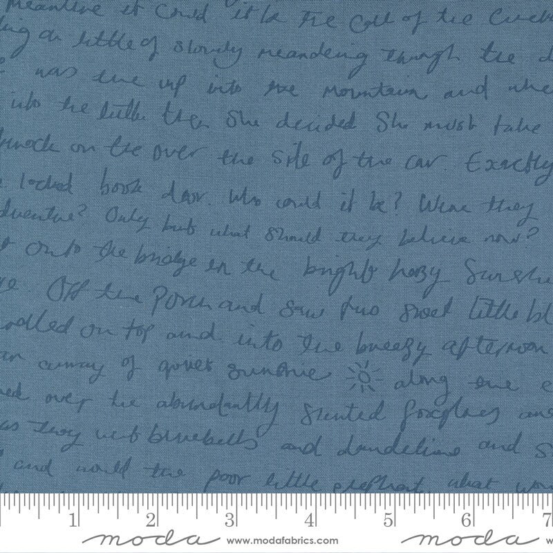 CLEARANCE Meander Story 24582 Indigo - Moda Fabrics - Text Writing Handwriting Blue - Quilting Cotton Fabric