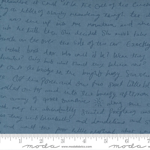 CLEARANCE Meander Story 24582 Indigo - Moda Fabrics - Text Writing Handwriting Blue - Quilting Cotton Fabric