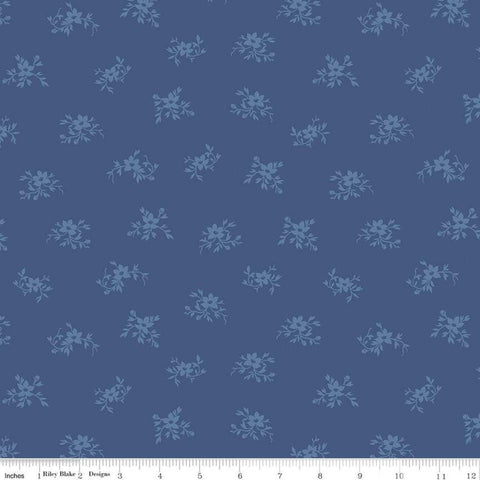 32" End of Bolt Piece - Perennial WIDE BACK WB655 Denim - Riley Blake Designs - 107/108" Wide Floral Flowers Blue - Quilting Cotton Fabric