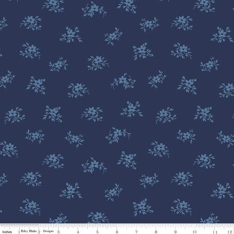 3 yard Cut - SALE Perennial WIDE BACK WB655 Navy - Riley Blake Designs - 107/108" Wide Flowers Blue - Quilting Cotton Fabric