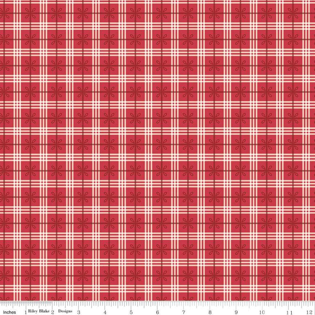 SALE Bee Plaids Cozy C12022 Cayenne by Riley Blake Designs - Plaid Small Leaves Red - Lori Holt - Quilting Cotton Fabric