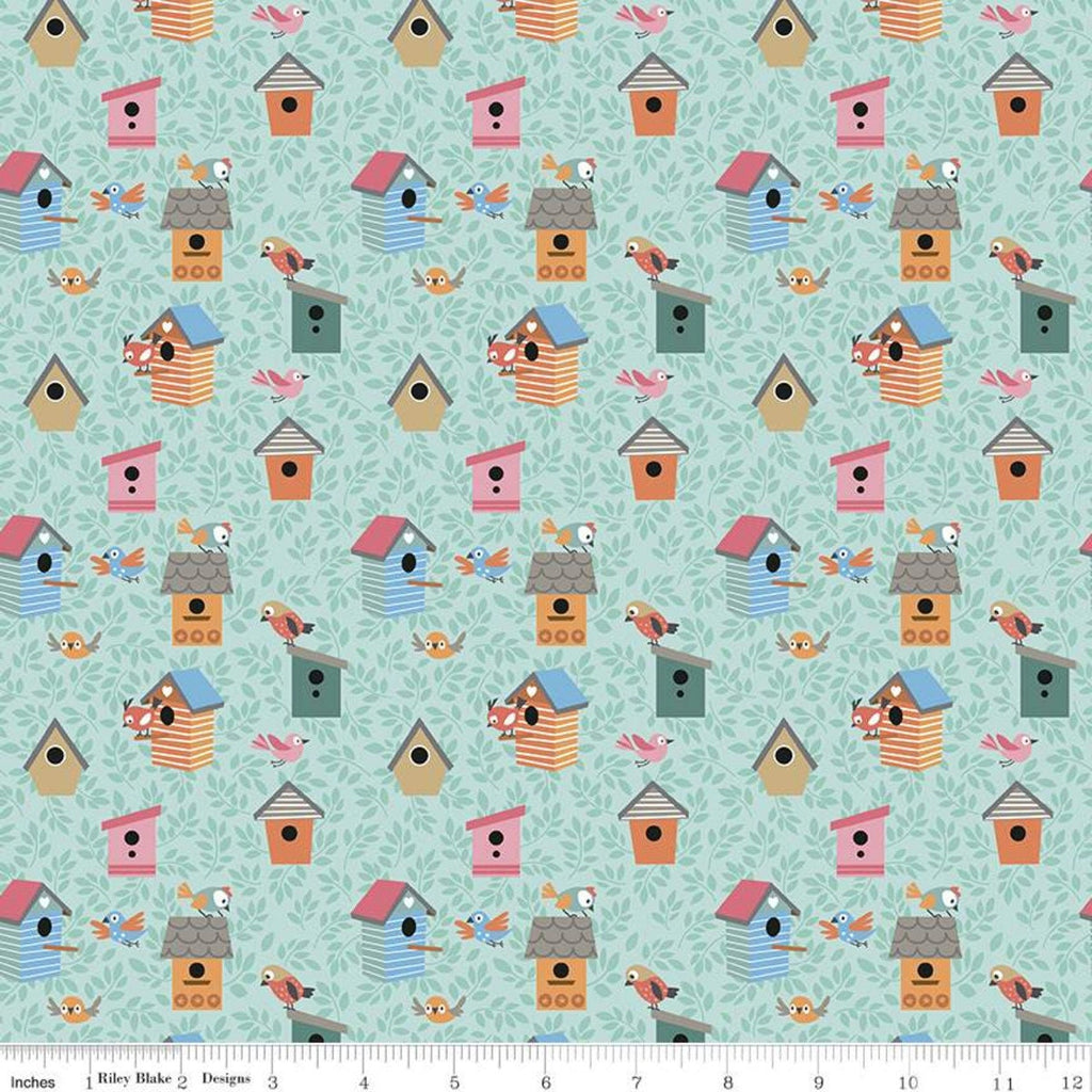 CLEARANCE Cat's Meow Bird Houses C11632 Songbird - Riley Blake  - Birds Leaves - Quilting Cotton