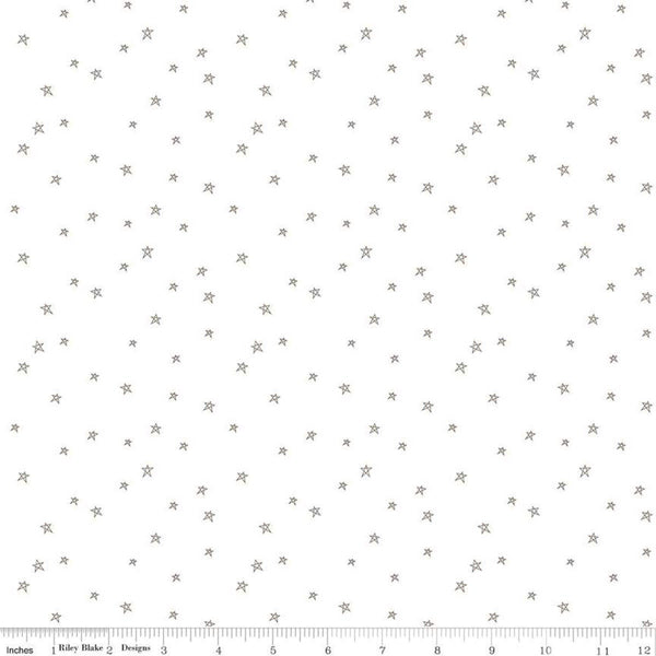 SALE Bee Plaids Farmhouse Star C12039 Pebble by Riley Blake Designs - Hand-Drawn Stars on White - Lori Holt - Quilting Cotton Fabric