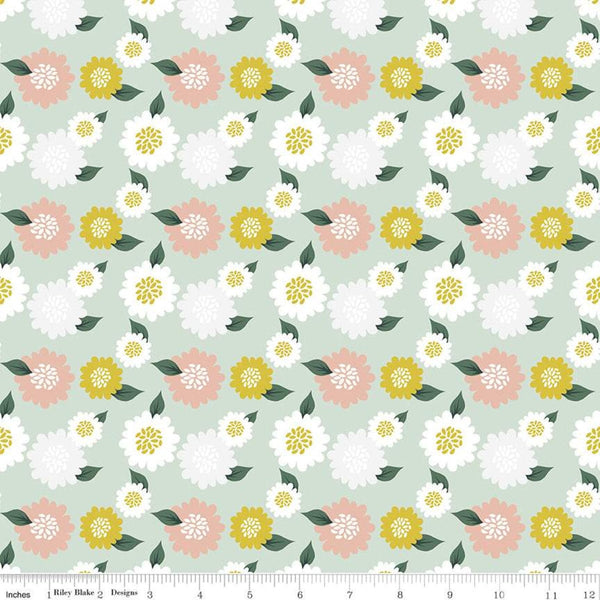 SALE Hibiscus Flowers C11543 Mint - Riley Blake Designs - Floral Green - Quilting Cotton Fabric