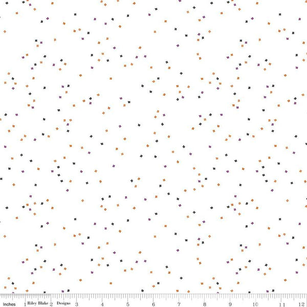 SALE Blossom on White C730 Trick-or-Treat by Riley Blake Designs - Floral Flowers Tiny Confetti Blossoms Halloween - Quilting Cotton Fabric