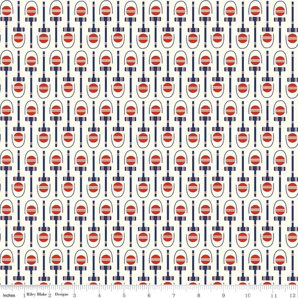 18" End of Bolt - CLEARANCE Red White and Bang! Croquet C11525 Cream - Riley Blake - Patriotic Balls Mallets Hoops  - Quilting Cotton Fabric