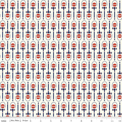 18" End of Bolt - CLEARANCE Red White and Bang! Croquet C11525 Cream - Riley Blake - Patriotic Balls Mallets Hoops  - Quilting Cotton Fabric